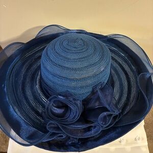 Elegant Women's Navy Wide-Brim Floral Accent Hat